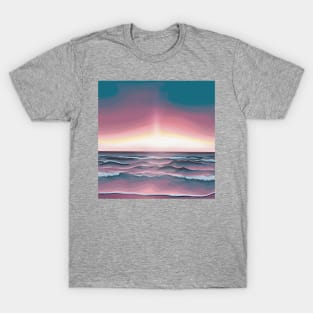 Pink Sunrise On the Sea Landscape Digital Illustration T-Shirt